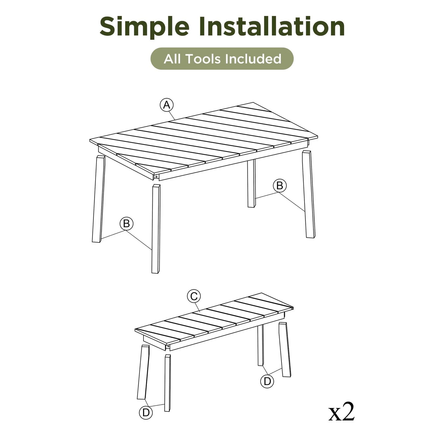 Acacia Wood Table Bench Set for Outdoor Patio