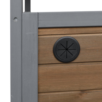 Foldable Outdoor Kitchen Island with gray frame and wood paneling, features black circular vent on Tampa Home & Garden Store