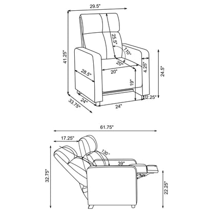 Push Back Recliner - Black by Unique Piece Furniture, schematic of a black reclining chair on Tampa Home & Garden Store