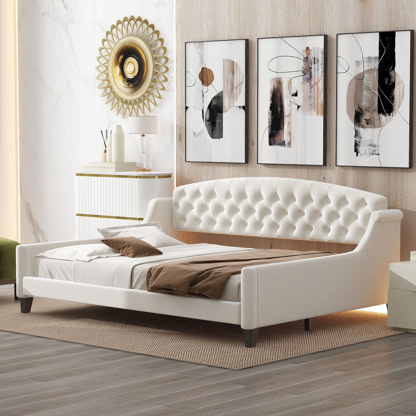 Modern Tufted Button Daybed in white upholstery with button tufting by HouseOfZazla on Tampa Home & Garden Store