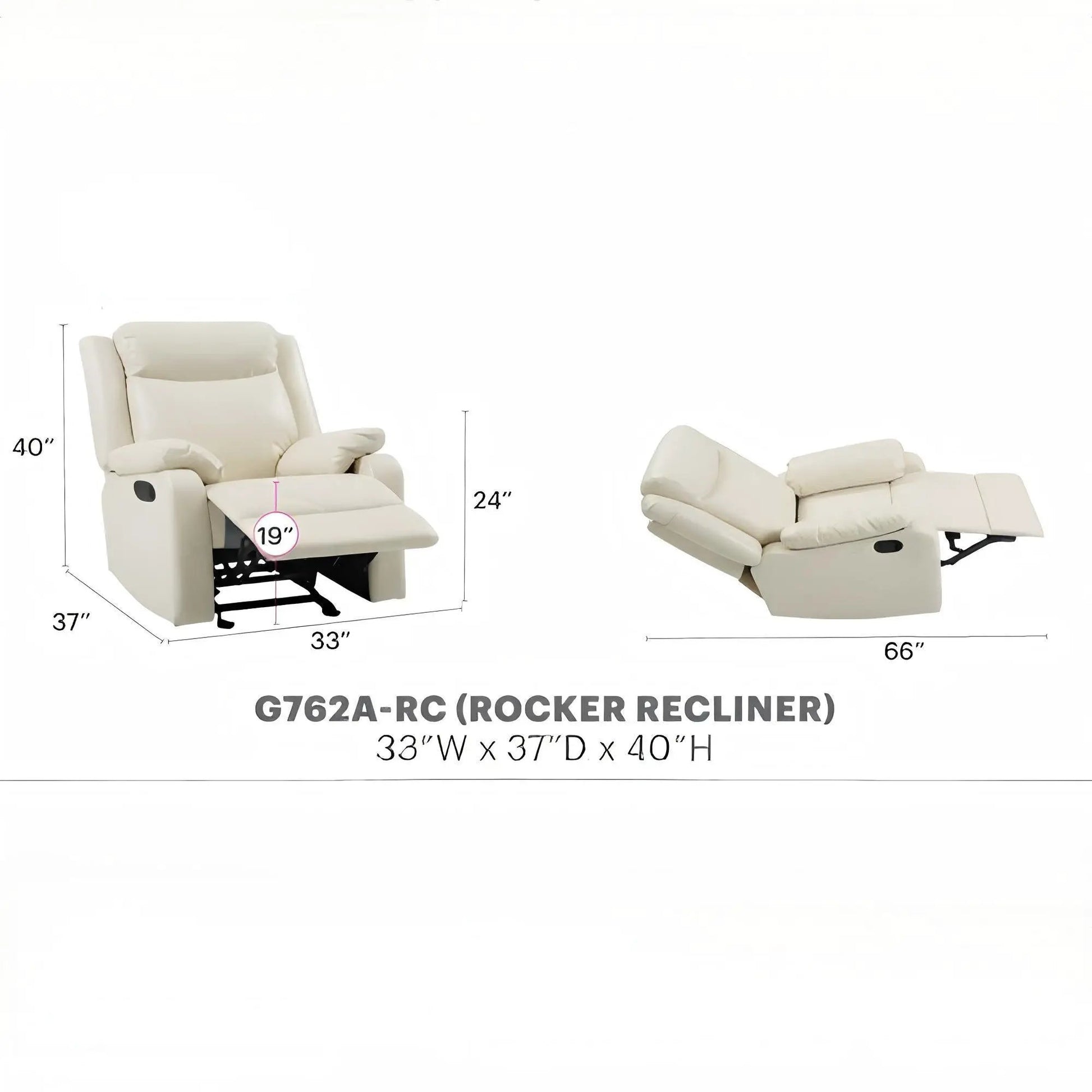 Ward Rocker Recliner cream leather by Unique Piece Furniture reclined, 2 chairs on Tampa Home & Garden Store