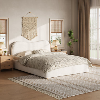 King size upholstered platform bed with wooden slats in beige fabric by HouseOfZazla on Tampa Home & Garden Store
