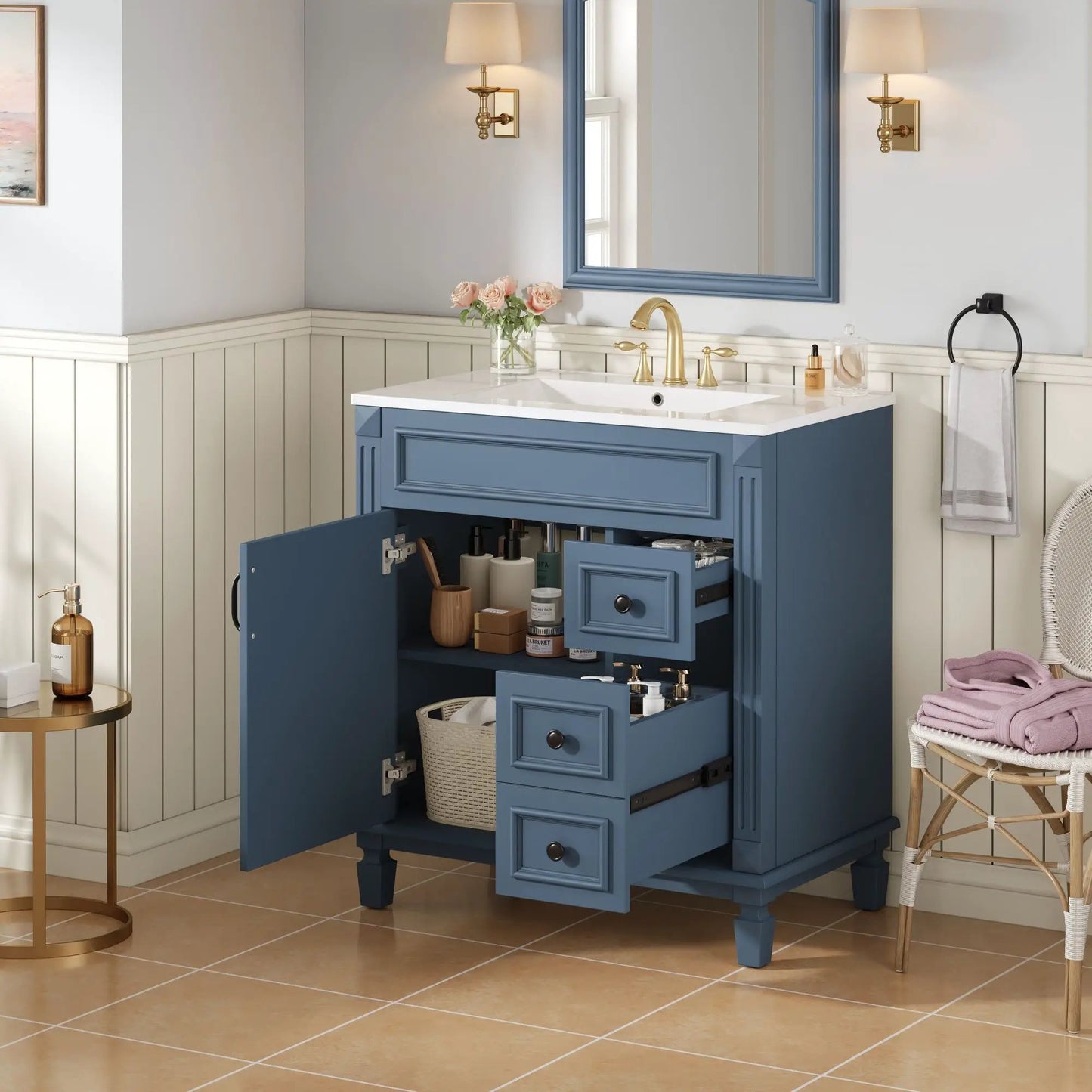 Bathroom Vanity With Sink and Cabinet Two Drawers