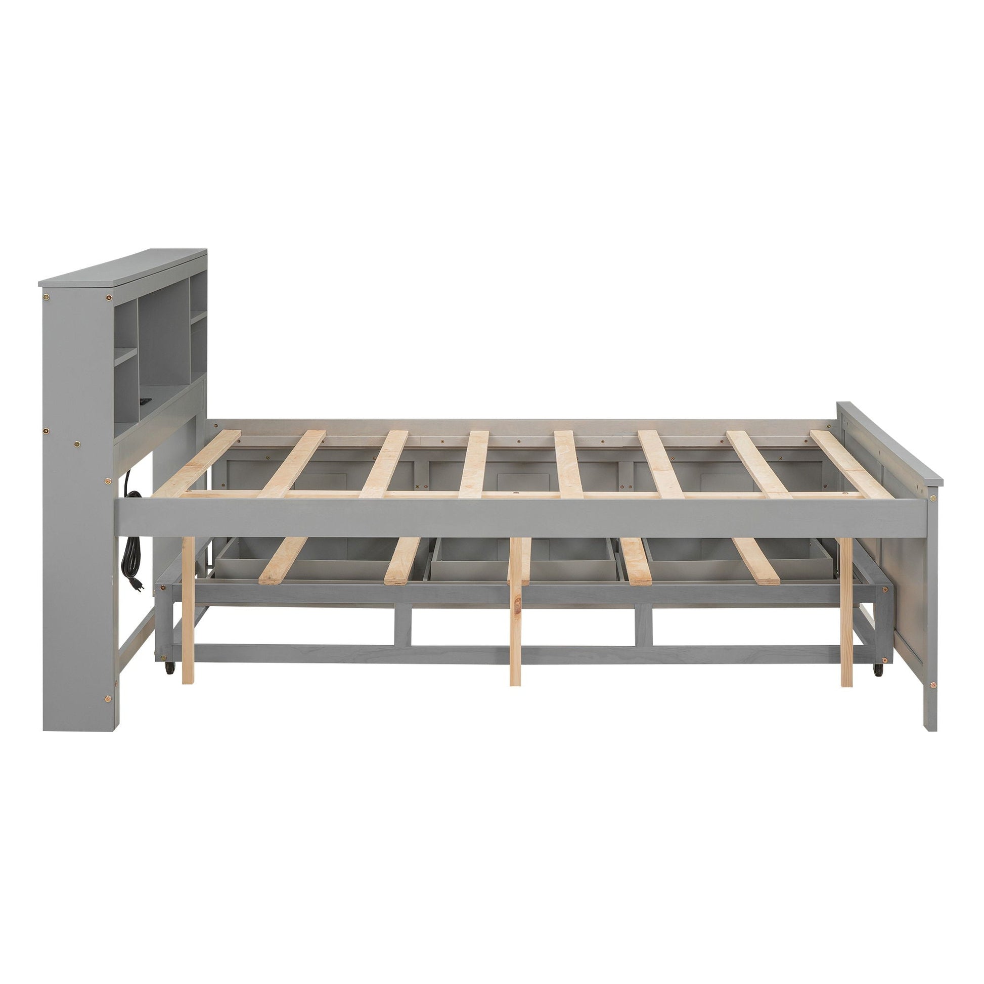 Platform bed with storage headboard, USB, trundle and 3 drawers in gray HouseOfZazla with frame on Tampa Home & Garden Store