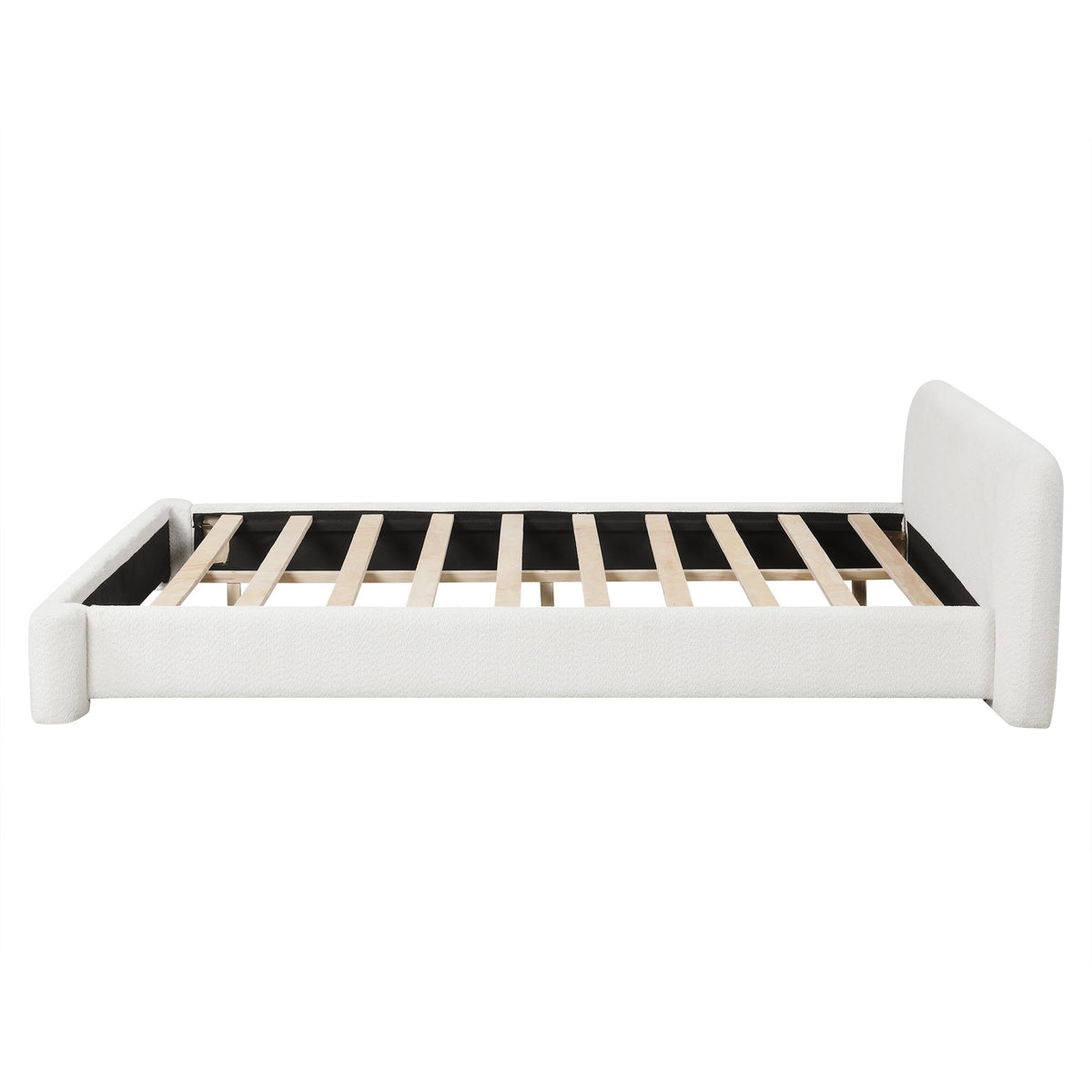 White Boucle Upholstered Bed for Modern Rooms