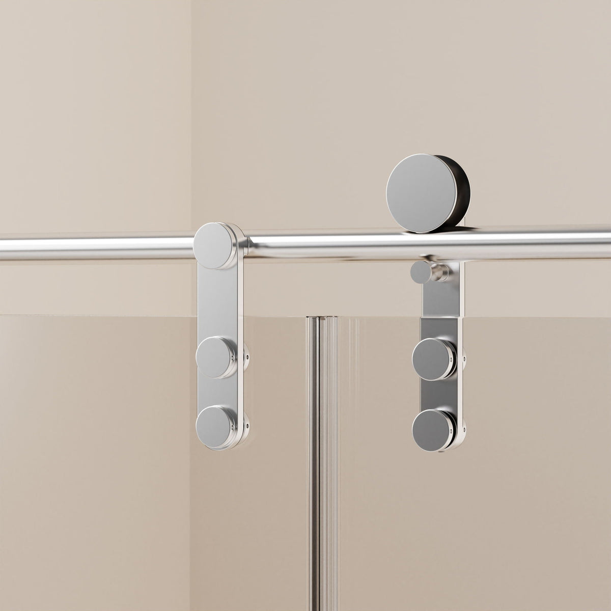 Frameless glass sliding shower door with chrome round handles and towel rail by HouseOfZazla on Tampa Home & Garden Store