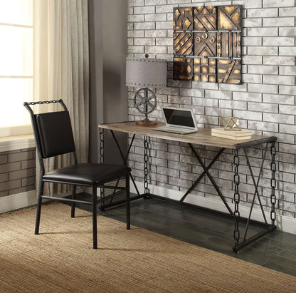Jodie Console Table Rustic Oak with Antique Black metal frame and chain legs on Tampa Home & Garden Store