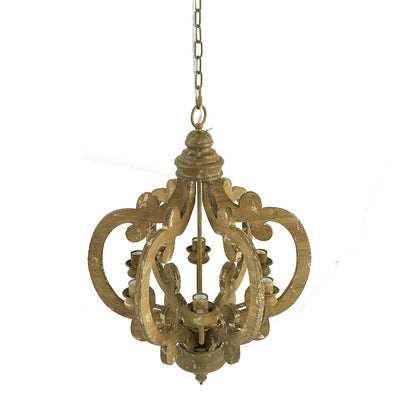 Farmhouse Chandelier With 6 Light Wood Pendant