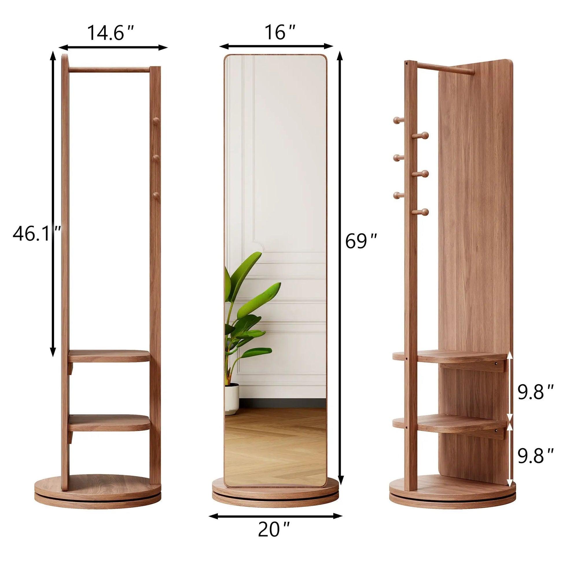 3-in-1 clothing mirror with wooden frame, storage shelves and hooks by Unique Piece Furniture on Tampa Home & Garden Store