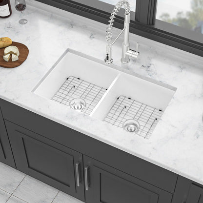 White Double Bowl Ceramic and Dual Kitchen Sink