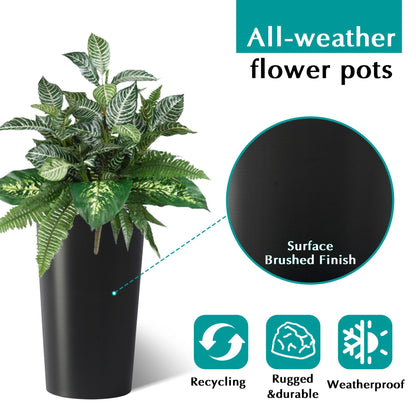 Planter For Outdoor black cylindrical planter with lush green foliage all-weather finish on Tampa Home & Garden Store