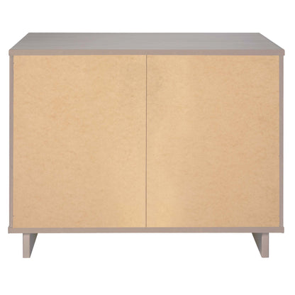 Solid wood 3-drawer dresser with ribbed beige fronts and gray frame on Tampa Home & Garden Store