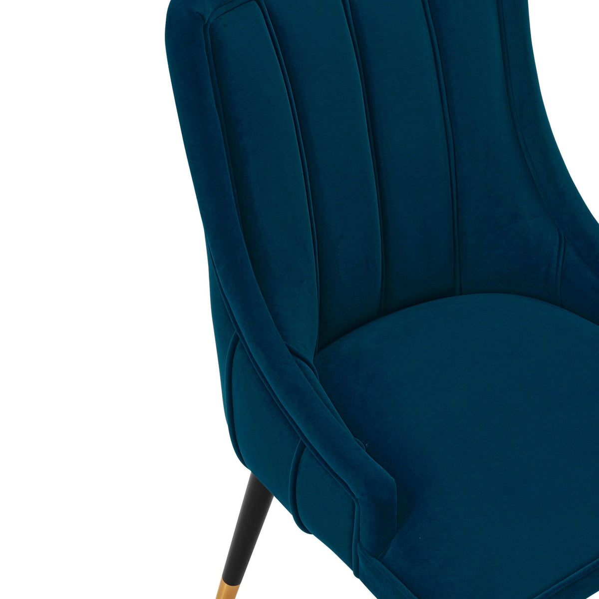 Eda Dining Chair in teal velvet with stitched vertical channels and black legs on Tampa Home & Garden Store