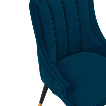 Eda Dining Chair in teal velvet with stitched vertical channels and black legs on Tampa Home & Garden Store