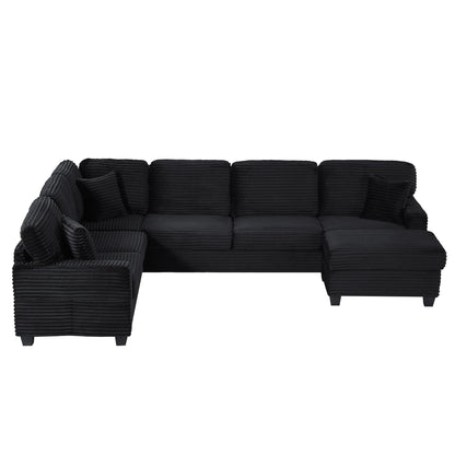 Upholstered U-shaped sectional sofa with movable ottoman and storage pockets 2pc on Tampa Home & Garden Store