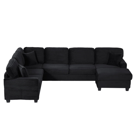 Upholstered U-shaped sectional sofa with movable ottoman and storage pockets 2pc on Tampa Home & Garden Store