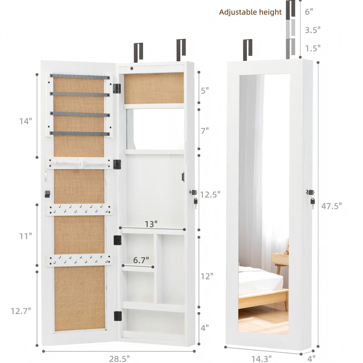 Jewelry armoire organizer with full-length mirror and LED light, white finish by HouseOfZazla on Tampa Home & Garden Store
