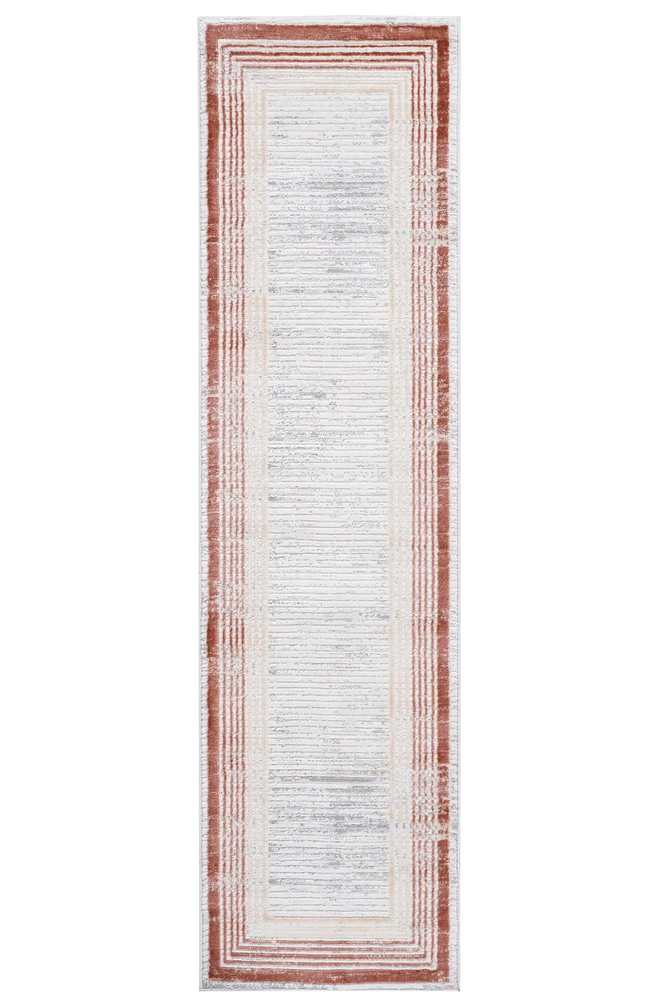 Marfi bordered area rug runner in rust, beige and ivory by Unique Piece Furniture on Tampa Home & Garden Store