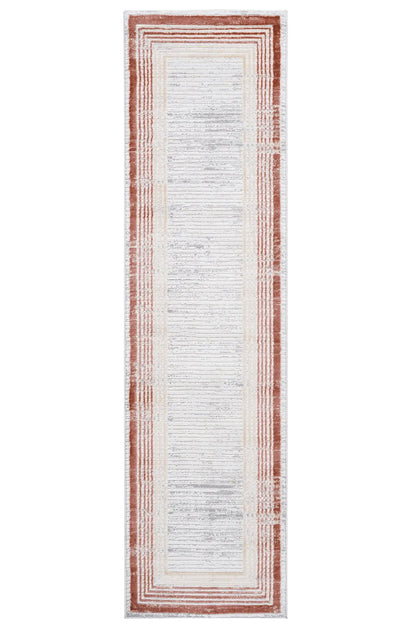 Marfi bordered area rug runner in rust, beige and ivory by Unique Piece Furniture on Tampa Home & Garden Store