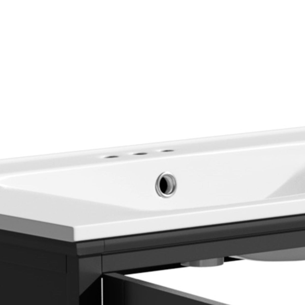 Modern bathroom vanity with ceramic sink, white countertop, black base by HouseOfZazla on Tampa Home & Garden Store