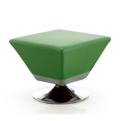 Diamond Accent Ottoman green leather rectangle by HouseOfZazla with chrome pedestal base on Tampa Home & Garden Store