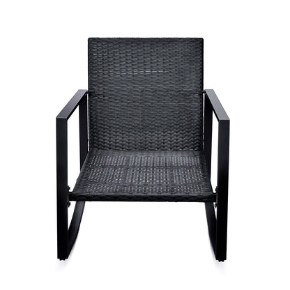 Black wicker rocking chair with metal frame for outdoor use on Tampa Home & Garden Store