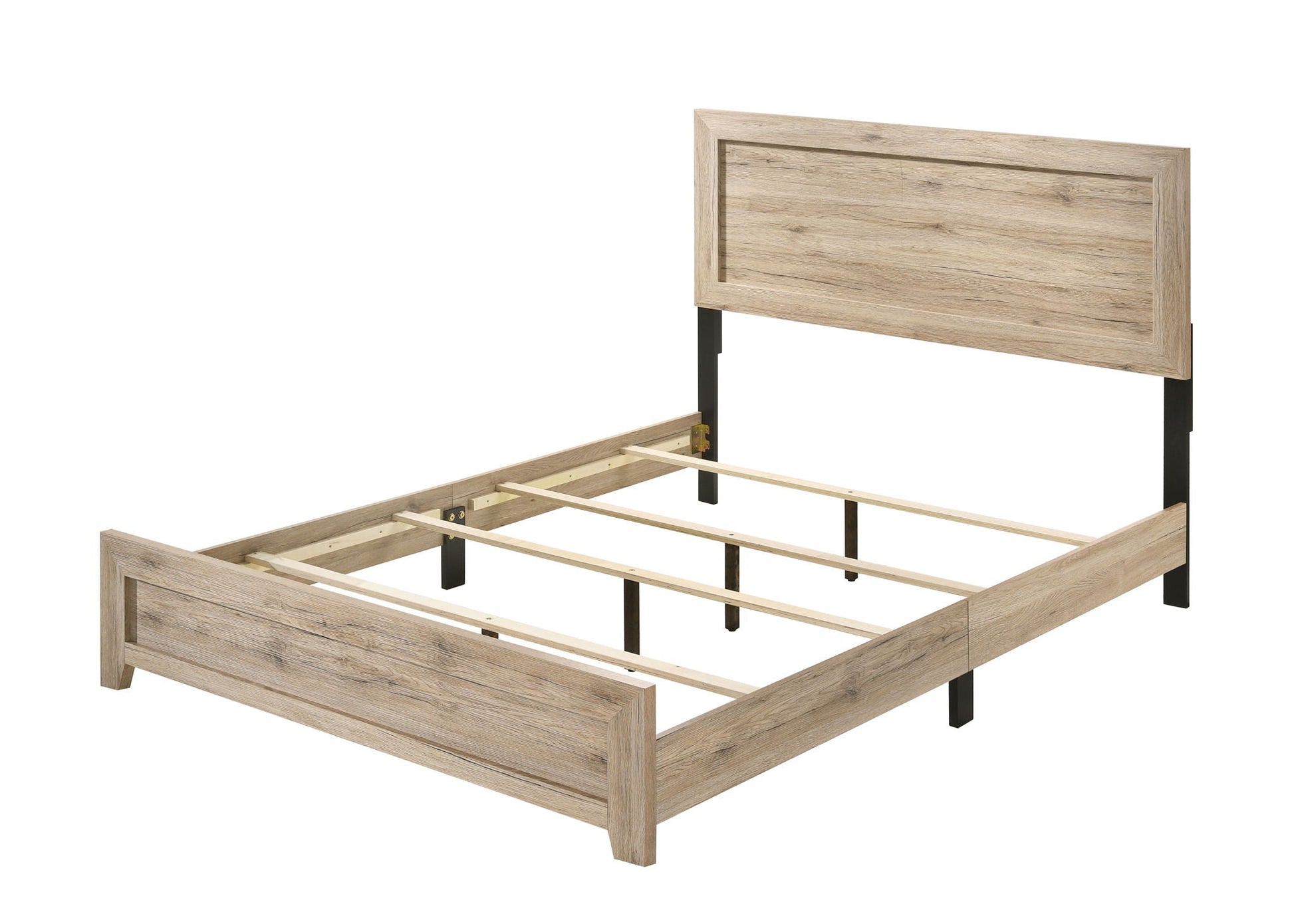 Miquell Panel Bed light oak wood panel headboard with black metal legs by HouseOfZazla on Tampa Home & Garden Store
