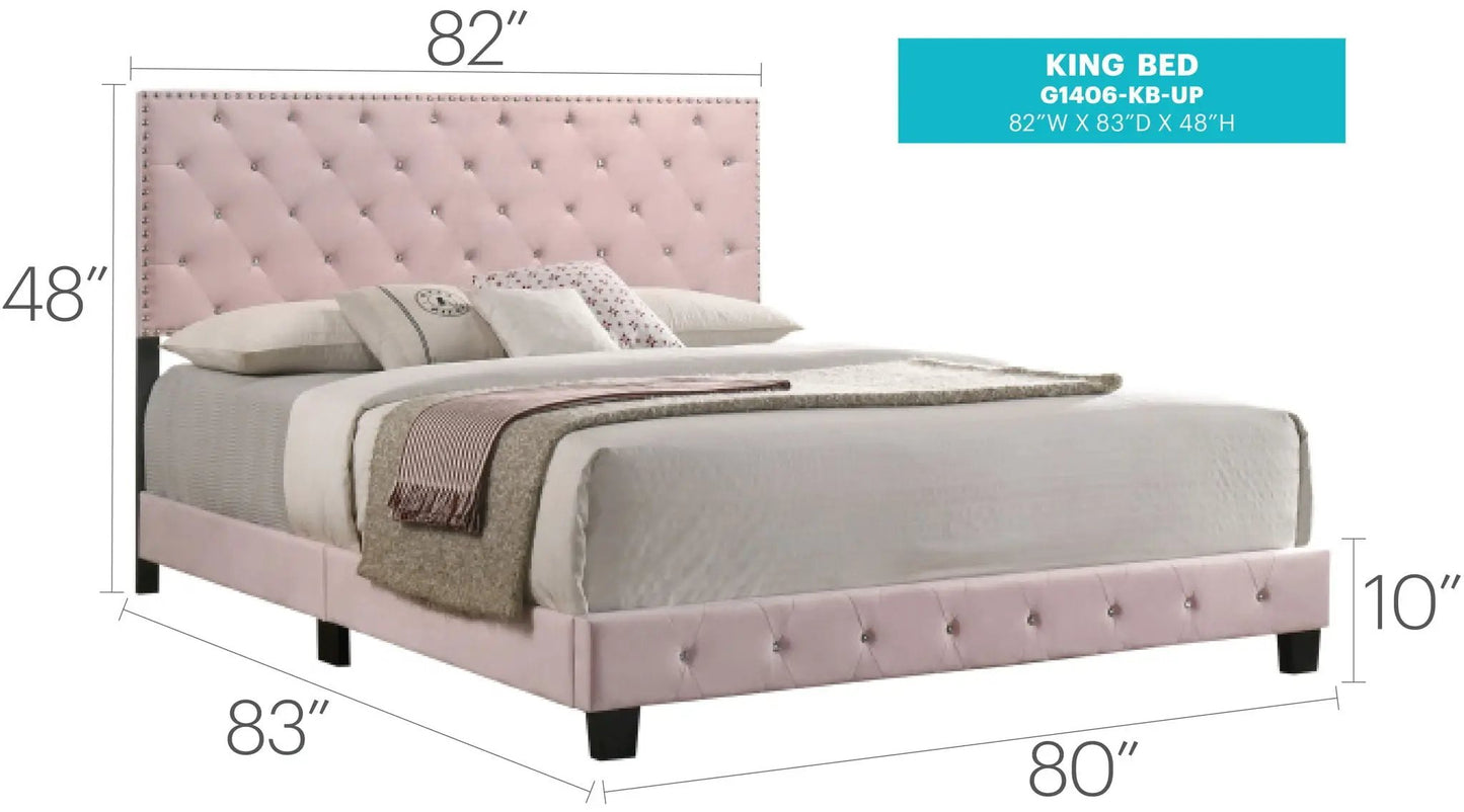 Luxurious Upholstered Bed pink tufted headboard, king by Unique Piece Furniture, dark legs on Tampa Home & Garden Store