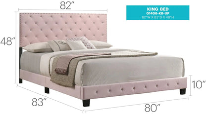 Luxurious Upholstered Bed pink tufted headboard, king by Unique Piece Furniture, dark legs on Tampa Home & Garden Store