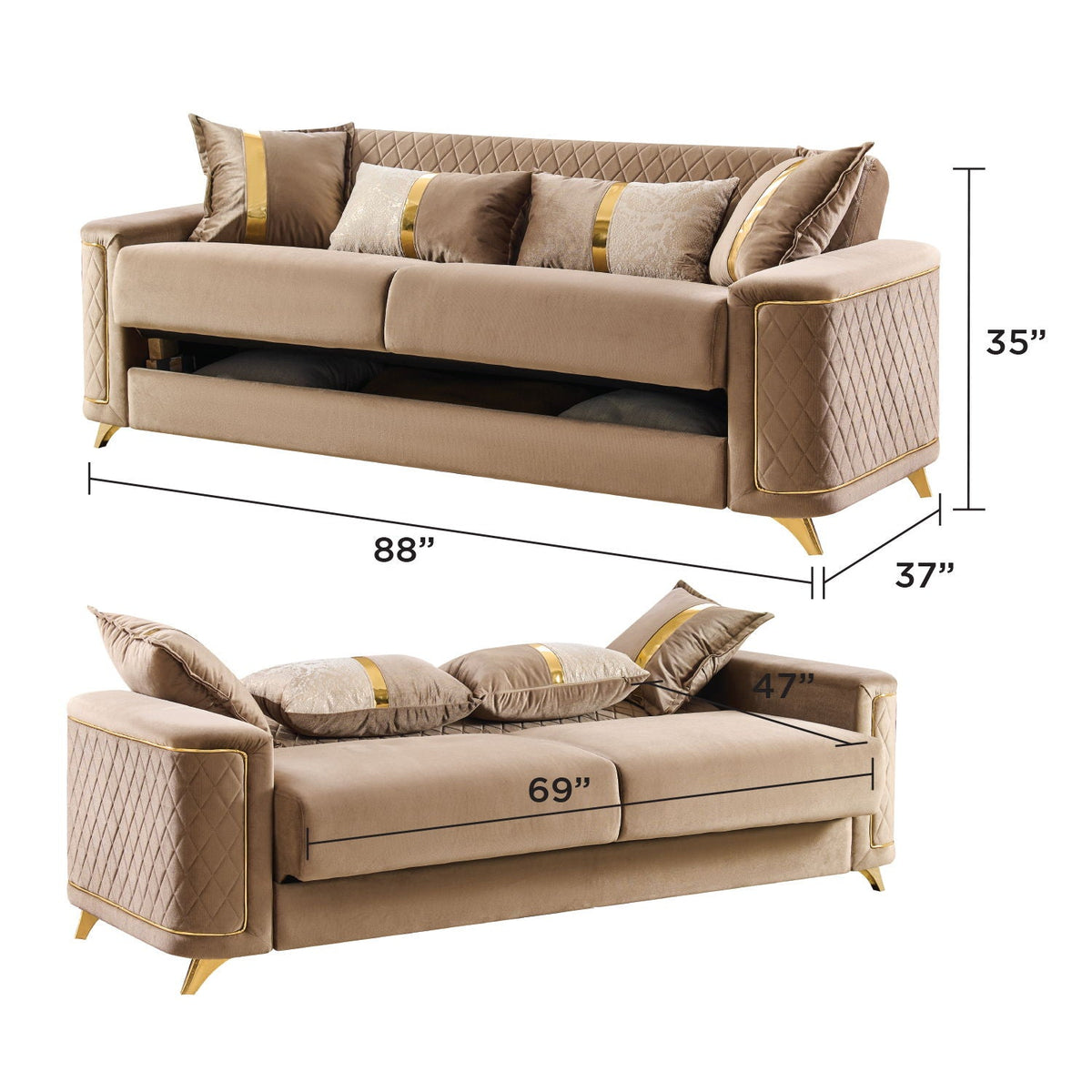 Lisa Modern Sofa With Gold Steel Legs and Foam