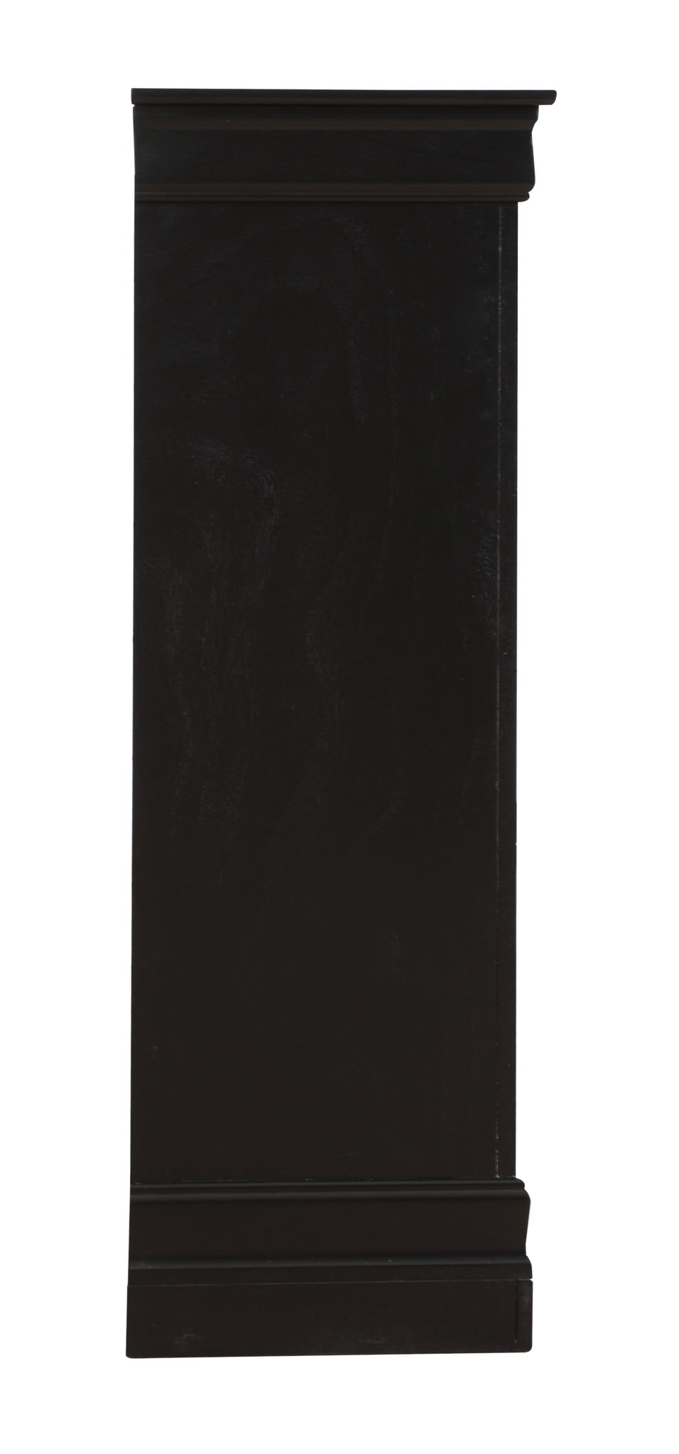Accent chest in black finish, tall narrow silhouette with crown molding top and base on Tampa Home & Garden Store