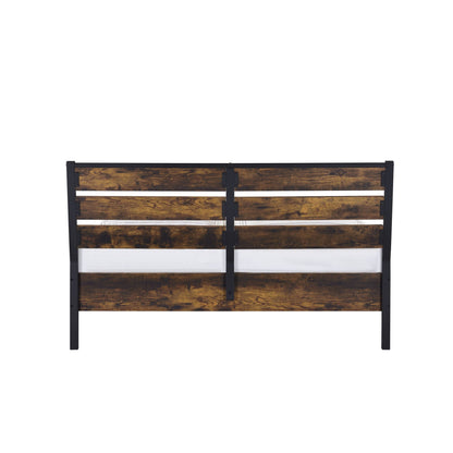 Juvanth Rustic Bed panel footboard in dark brown wood with black metal frame on Tampa Home & Garden Store