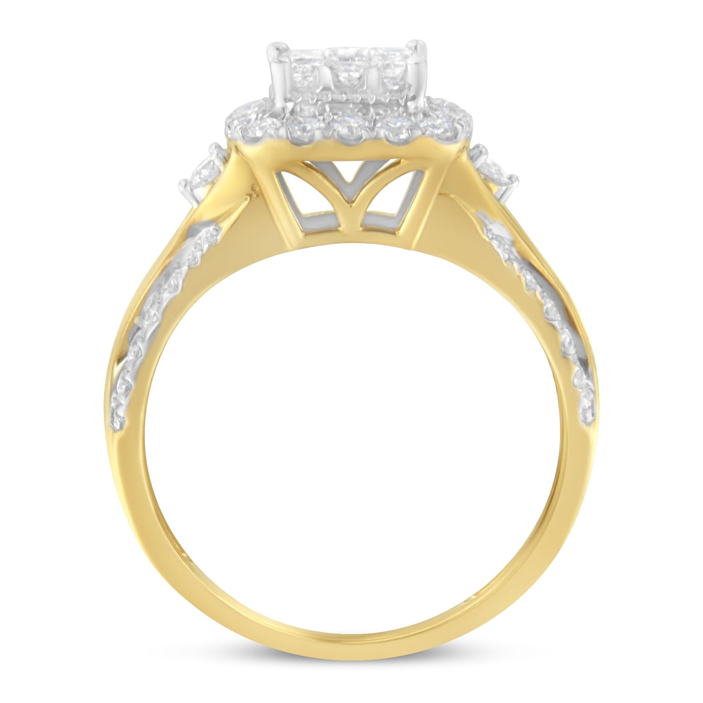 10K Yellow Gold Diamond Halo Ring cushion-cut, 1.0 Cttw, 3-band look, H-I SI1-SI2 on Tampa Home & Garden Store