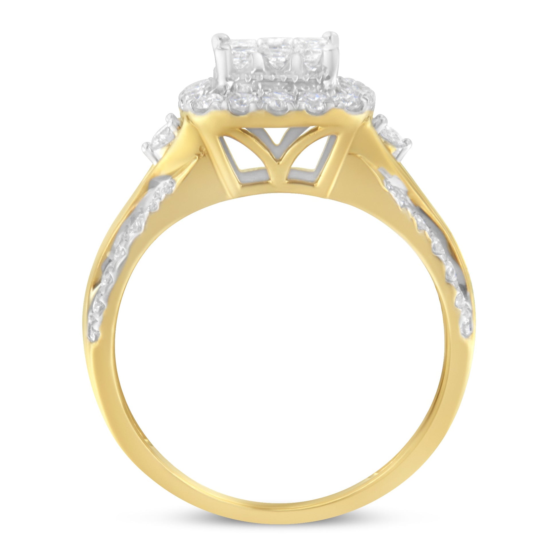 10K Yellow Gold Diamond Halo Ring cushion-cut, 1.0 Cttw, 3-band look, H-I SI1-SI2 on Tampa Home & Garden Store