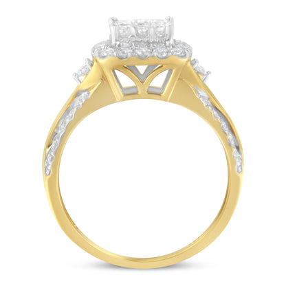 10K Yellow Gold Diamond Halo Ring cushion-cut, 1.0 Cttw, 3-band look, H-I SI1-SI2 on Tampa Home & Garden Store