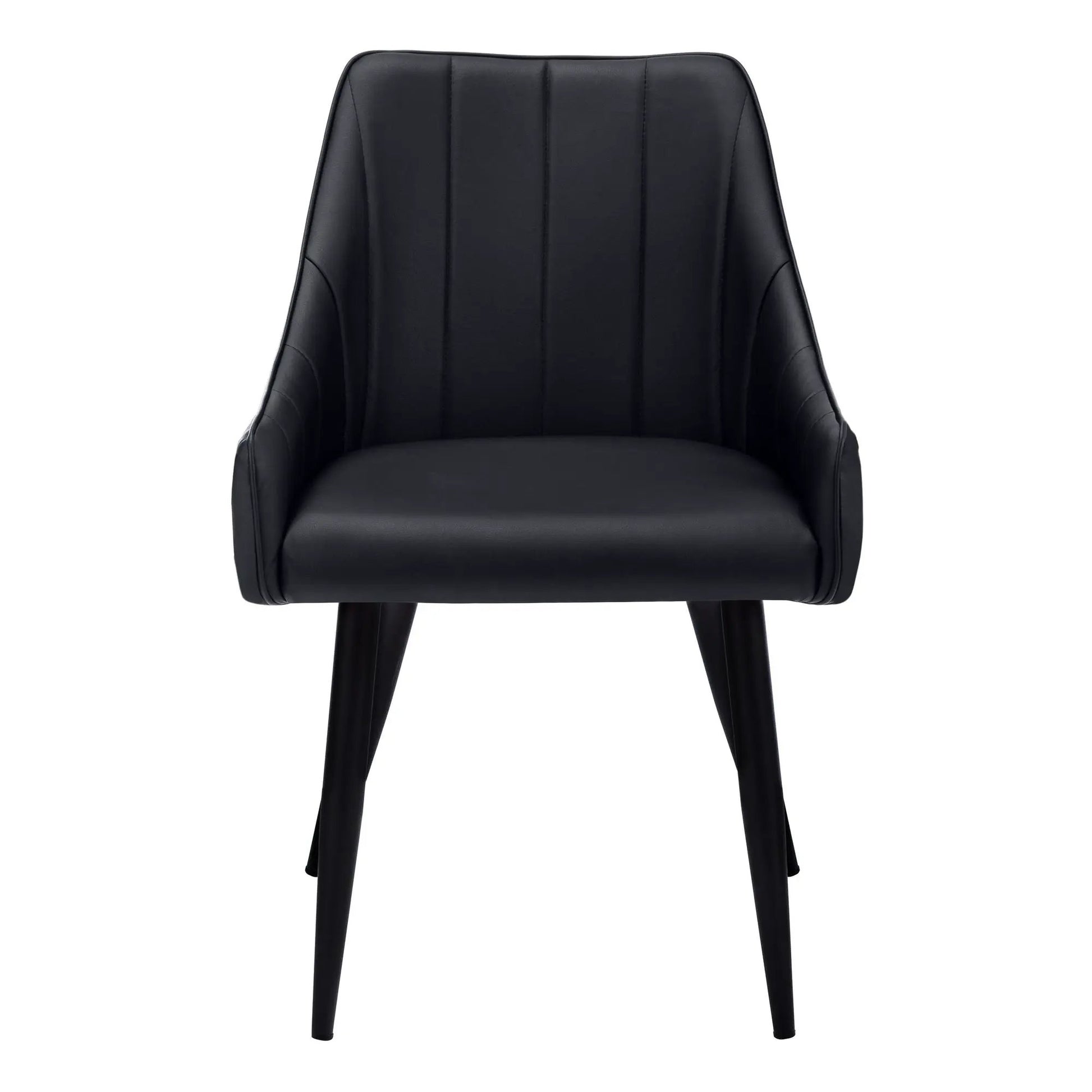 Upholstered side dining chair, black faux leather with vertical back seam for dining room on Tampa Home & Garden Store