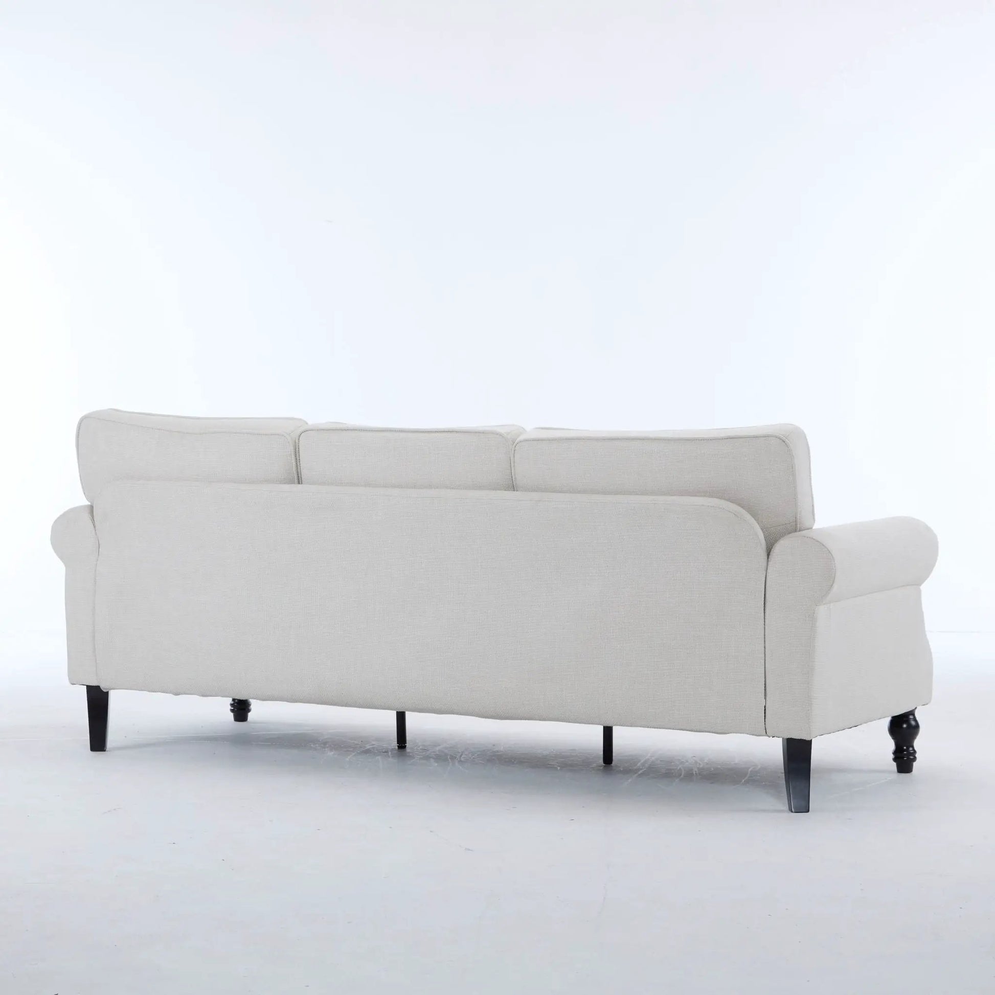 Rolled Arm Sofa with Nailhead Trim beige fabric wooden legs stationary sofa on Tampa Home & Garden Store