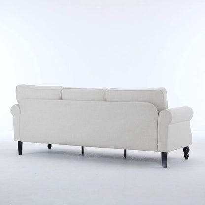 Rolled Arm Sofa with Nailhead Trim beige fabric wooden legs stationary sofa on Tampa Home & Garden Store