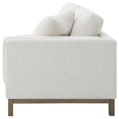O'Brien sectional sofa with left chaise in sand textured fabric, dark wood legs on Tampa Home & Garden Store