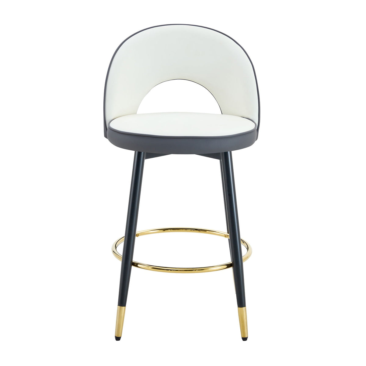 Upholstered rotatable bar chair with curved white back and seat, black metal legs on Tampa Home & Garden Store
