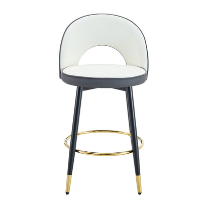 Upholstered rotatable bar chair with curved white back and seat, black metal legs on Tampa Home & Garden Store