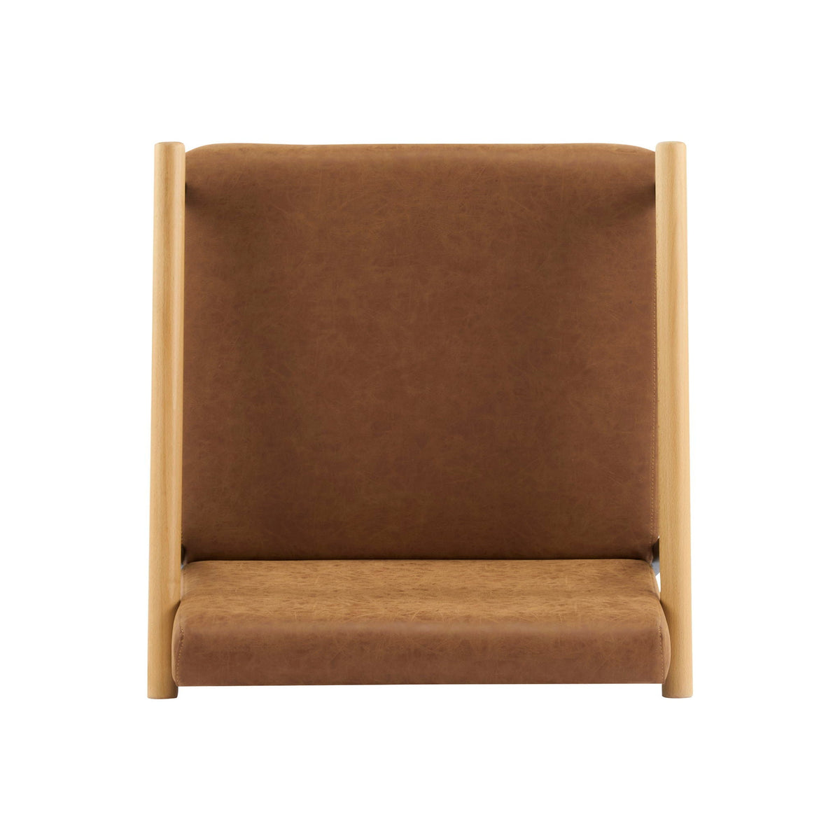 Counter stool, Mid Century Modern with natural wood frame and brown leather upholstery on Tampa Home & Garden Store