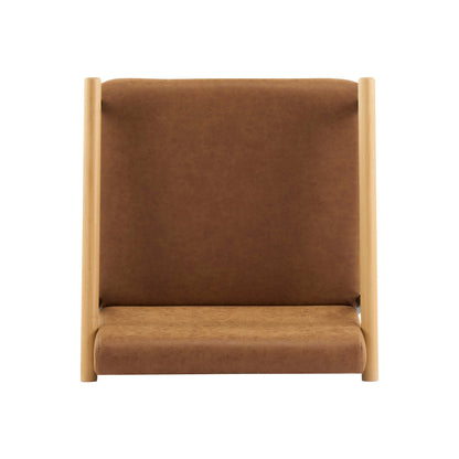 Counter stool, Mid Century Modern with natural wood frame and brown leather upholstery on Tampa Home & Garden Store