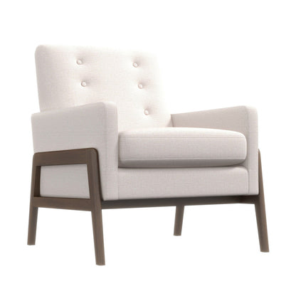 Cole Solid Wood Lounge Chair, beige fabric upholstery with tufted back and dark wood frame by HouseOfZazla on Tampa Home & Garden Store