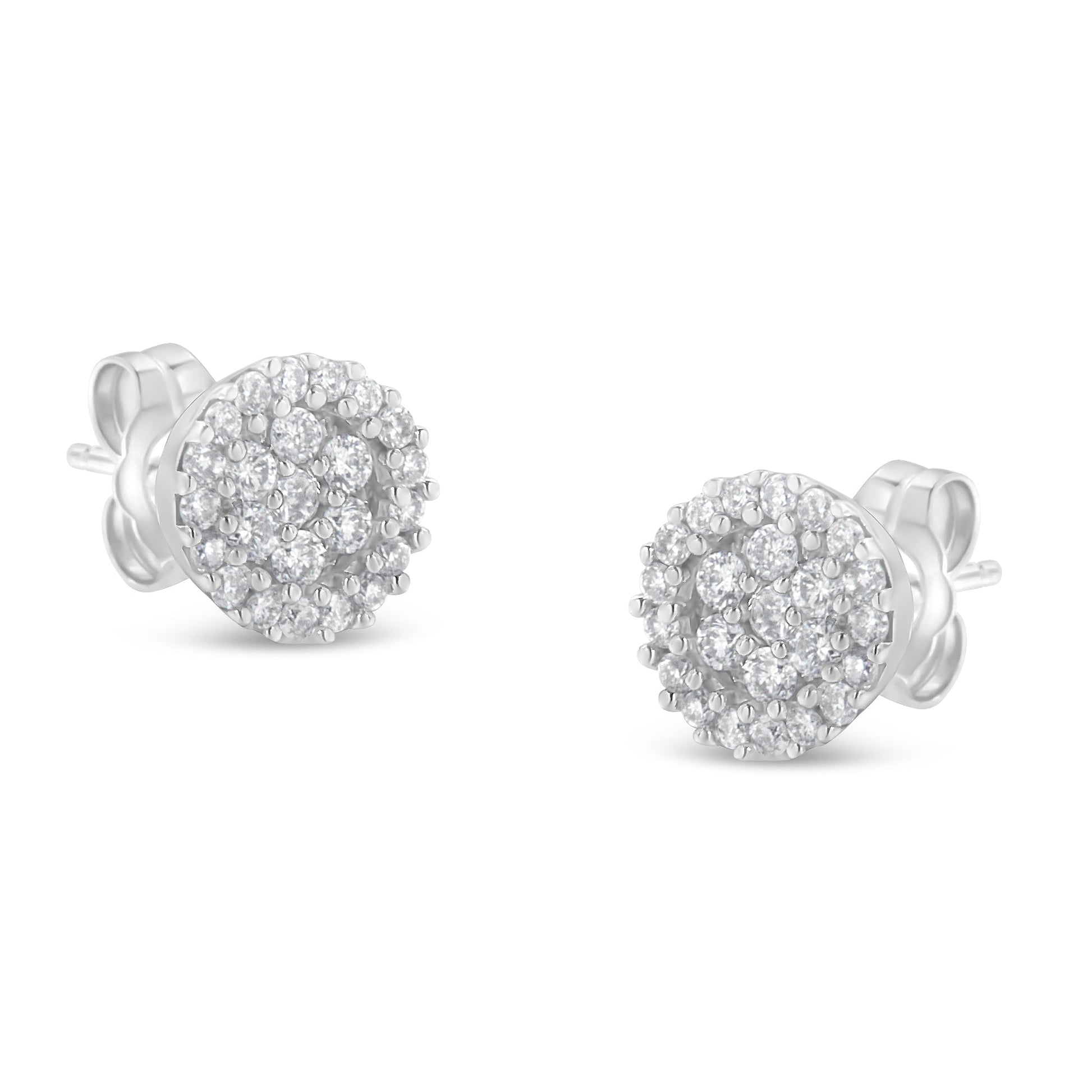 14K white gold diamond stud earrings, 1/2 Cttw pave diamonds, button cluster by Bids.com on Tampa Home & Garden Store