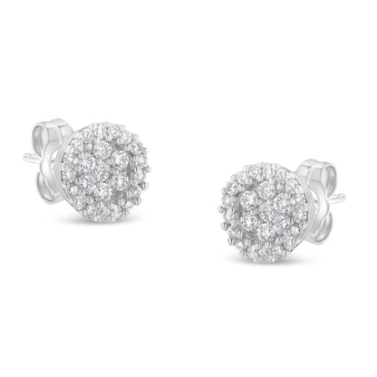 14K white gold diamond stud earrings, 1/2 Cttw pave diamonds, button cluster by Bids.com on Tampa Home & Garden Store