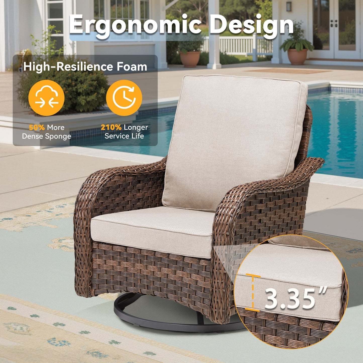 3-Piece Outdoor Furniture Set with wicker swivel rockers and beige cushions poolside on Tampa Home & Garden Store