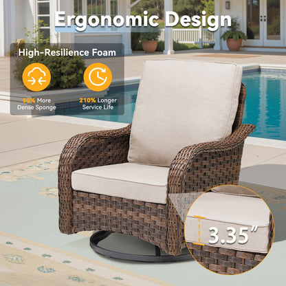 3-Piece Outdoor Furniture Set with wicker swivel rockers and beige cushions poolside on Tampa Home & Garden Store