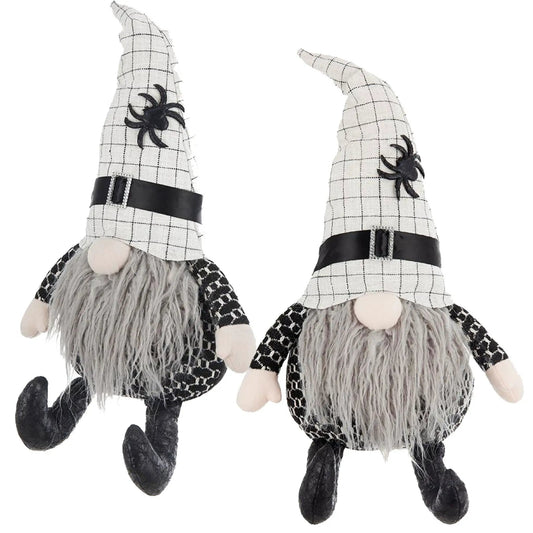 Pair of sitting gnome figurines with plaid hats and black spiders Unique Piece Furniture on Tampa Home & Garden Store
