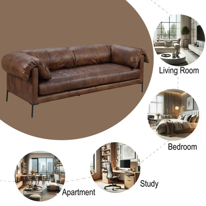 Jaron top-grain leather stationary sofa mocha by Unique Piece Furniture with metal legs on Tampa Home & Garden Store